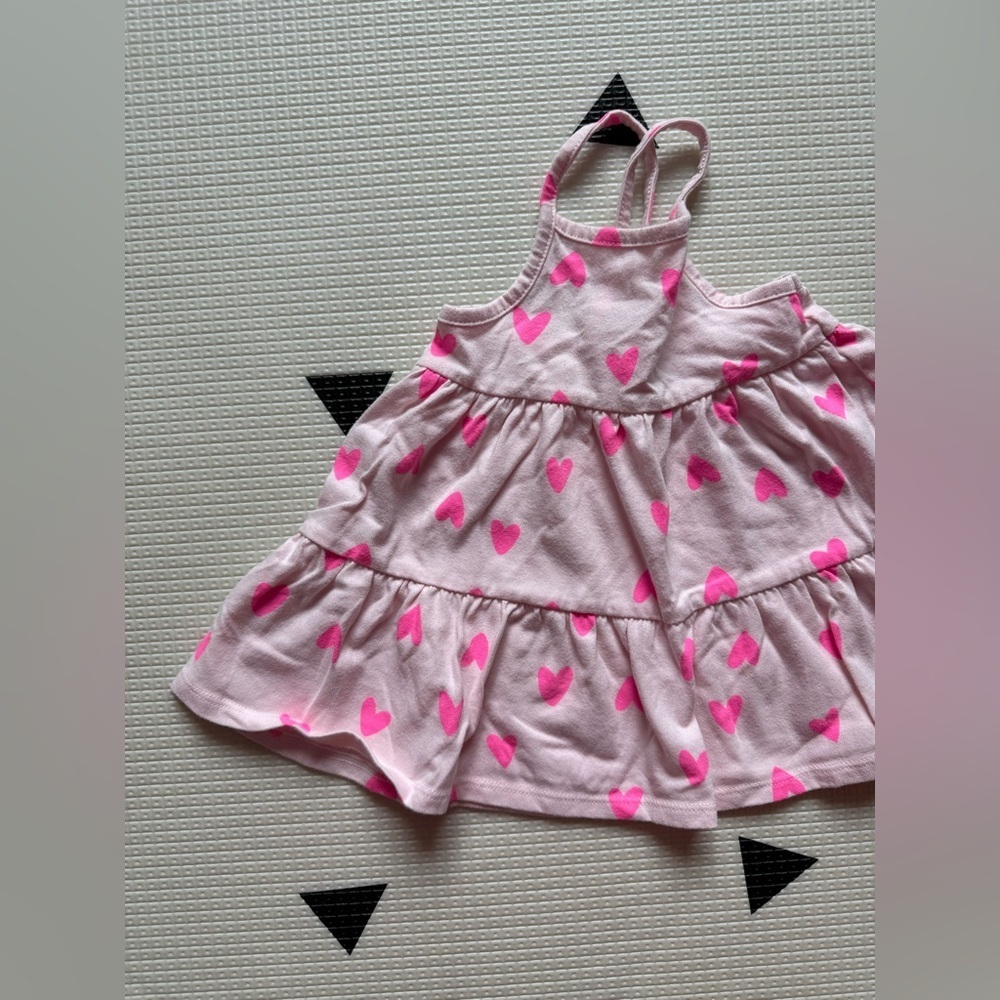 Cat & Jack|Baby girl Pink Heart Patterned Dress,sleeveless in tiered ruffles•12M